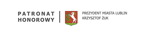 Grafika. Po lewej tekst: Patronat honorowy, na środku herb miasta Lublin z koziołkiem, po prawej napis: Prezydent Miasta Lublin Krzysztof Żuk
